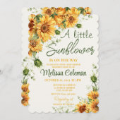 赤ん坊のシャワーが途中にある小さなひまわり 招待状 (正面/裏面)