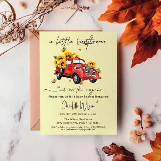赤ん坊のシャワーが途中にある小さなひまわり 招待状