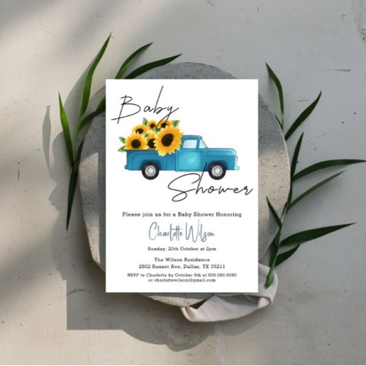 赤ん坊のシャワーが途中にある小さなひまわり 招待状