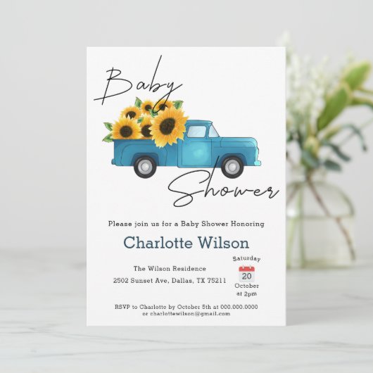 赤ん坊のシャワーが途中にある小さなひまわり 招待状 (スタンド正面)