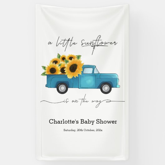 赤ん坊のシャワーが途中にある小さなひまわり 横断幕 (縦)