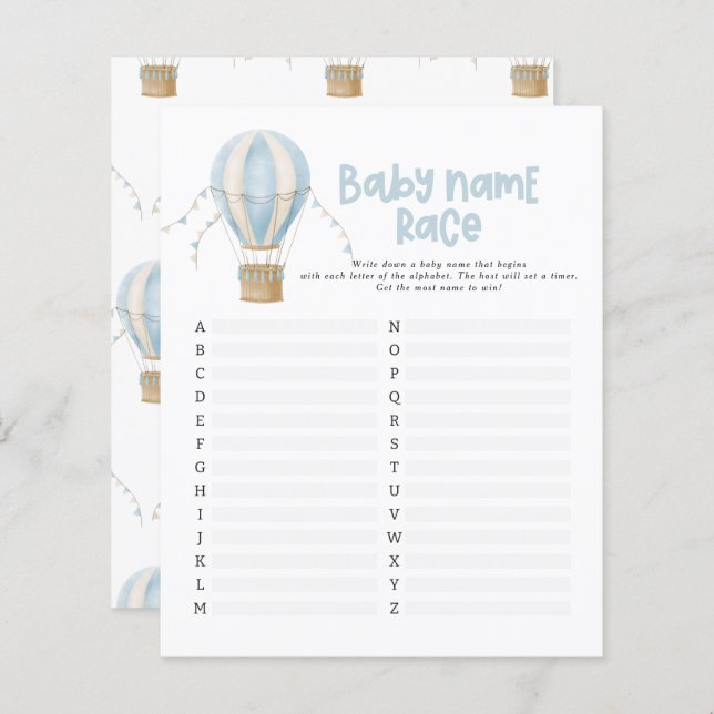 赤ん坊のシャワーは、ホットエアバルーンの名前を推測モダン (正面/裏面)