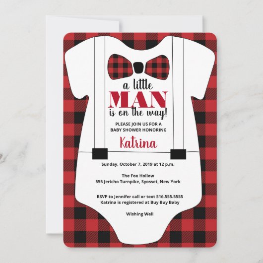 赤ん坊のシャワーを浴びる途中の小さな男 招待状 (正面)