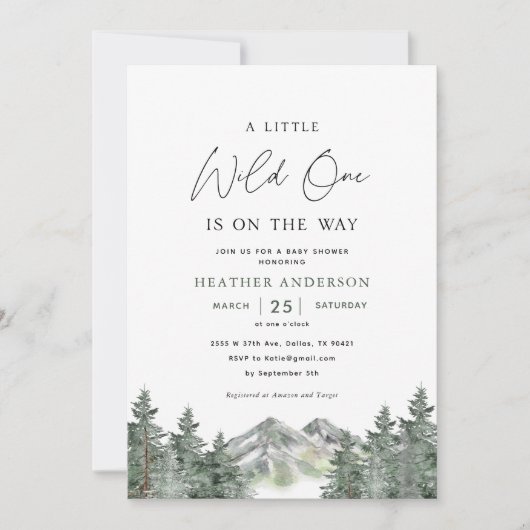 赤ん坊のシャワーを浴びる途中の小さな野生のもの 招待状 (正面)