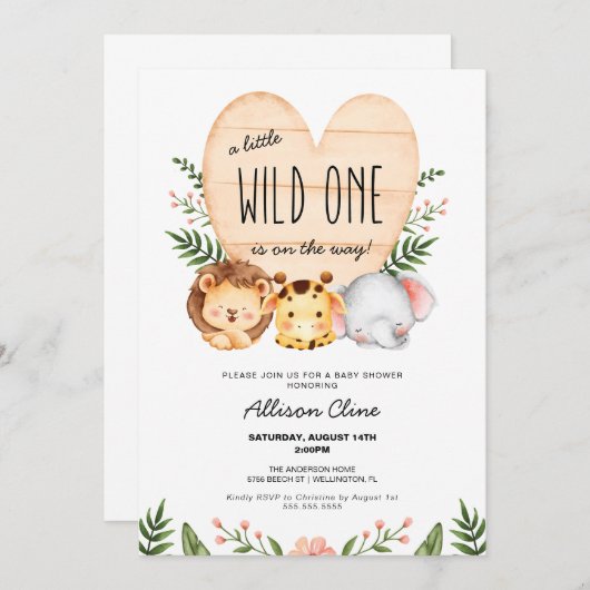 赤ん坊のシャワーを浴びる途中の小さな野生のもの 招待状 (正面/裏面)