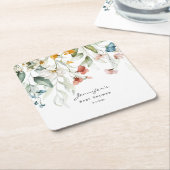 赤ん坊のシャワーカラフル、静物画のフローラドロップ。 スクエアペーパーコースター (アングル)