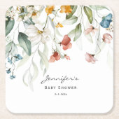 赤ん坊のシャワーカラフル、静物画のフローラドロップ。 スクエアペーパーコースター (正面)