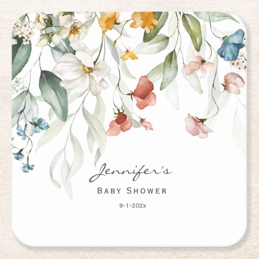 赤ん坊のシャワーカラフル、静物画のフローラドロップ。 スクエアペーパーコースター (正面)