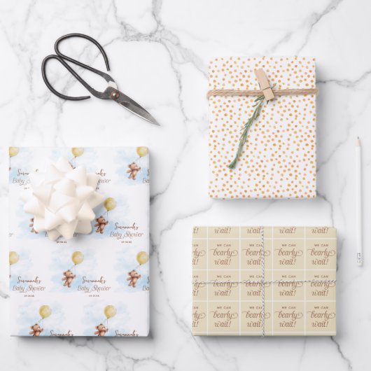 赤ん坊のシャワーパーソナライズされたを待つ ラッピングペーパーシート (正面)