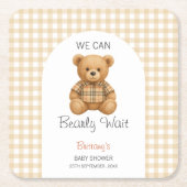 赤ん坊のシャワー名門私立校風のを心待ちにする スクエアペーパーコースター (正面)