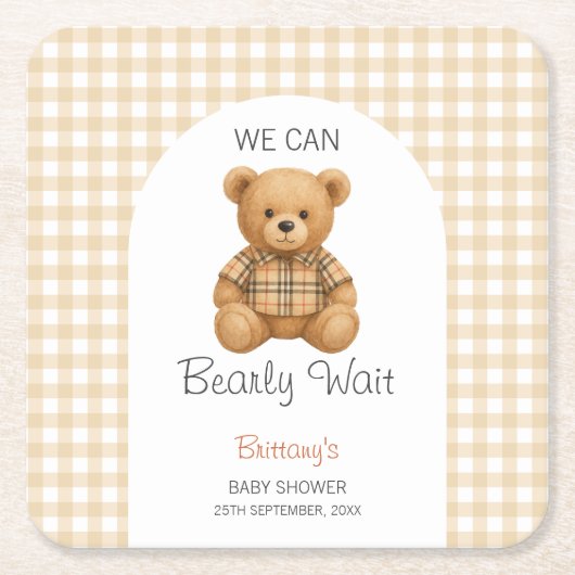 赤ん坊のシャワー名門私立校風のを心待ちにする スクエアペーパーコースター (正面)