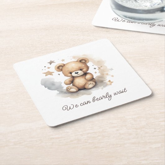 赤ん坊のシャワー男女兼用を待つ スクエアペーパーコースター (アングル)