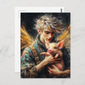 赤ん坊のブタと妖精 ポストカード (正面/裏面)