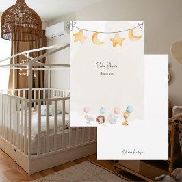 赤ん坊の動物とバルーンかわいいシャワー サンキューカード