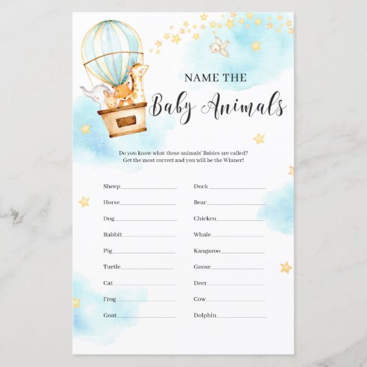 赤ん坊の動物にベビーシャワーゲーム動物の名前を付ける (正面)