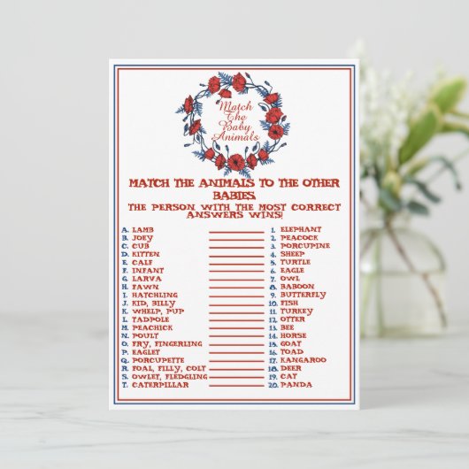 赤ん坊の動物のポピーフローラの赤ちゃんシャワーに一致 招待状 (スタンド正面)