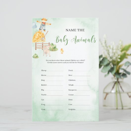 赤ん坊の動物の赤ん坊のシャワーゲームファームに名前を付ける (スタンド正面)