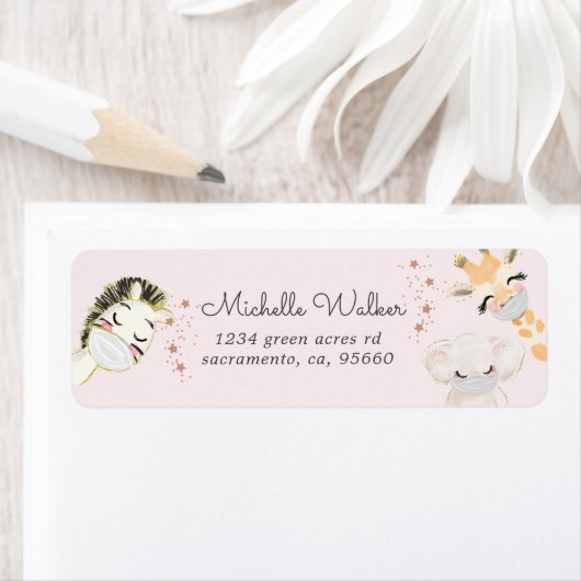 赤ん坊の動物の顔マスクかわいい差出人住所 ラベル (インサイチュ)