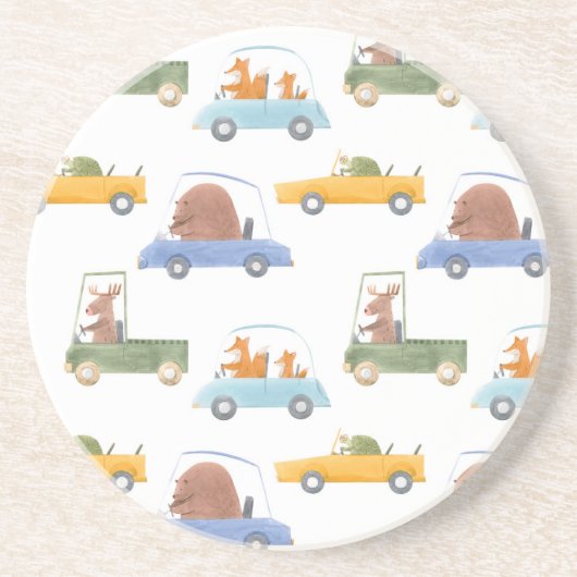 赤ん坊の動物：手描き水色パターン。 コースター (正面)