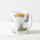 赤ん坊の動物:手描き水色パターン。 コーヒーマグカップ (正面右)