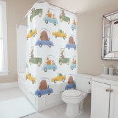 赤ん坊の動物：手描き水色パターン。 シャワーカーテン (インサイチュ)