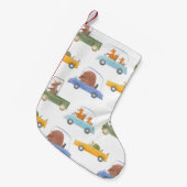 赤ん坊の動物：手描き水色パターン。 スモールクリスマスストッキング (正面 (吊り時))