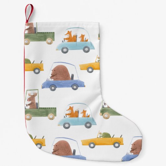 赤ん坊の動物：手描き水色パターン。 スモールクリスマスストッキング (正面)