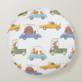 赤ん坊の動物:手描き水色パターン。 ラウンドクッション (裏面)
