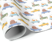 赤ん坊の動物：手描き水色パターン。 ラッピングペーパー (ロールコーナー)