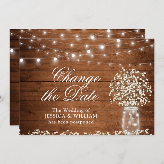 赤ん坊の呼吸弦のライトの日付を変更素朴 招待状 (正面/裏面)