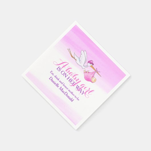 赤ん坊の女の子がコウノトリのナプキンを食べに行く スタンダードカクテルナプキン (角)