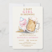 赤ん坊の女の子がピンクのボトルの赤ちゃんシャワーを醸造している 招待状 (正面)