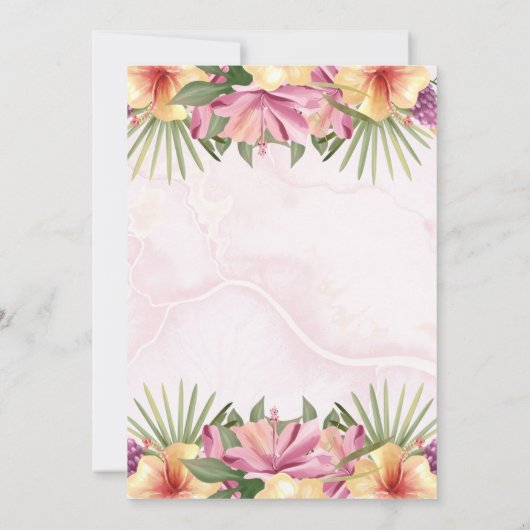 赤ん坊の女の子がピンクの赤ん坊シャワーを咲いているフローラ 招待状 (裏面)