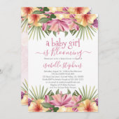 赤ん坊の女の子がピンクの赤ん坊シャワーを咲いているフローラ 招待状 (正面/裏面)