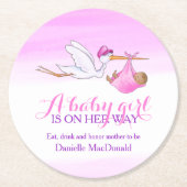 赤ん坊の女の子がピンク色に染まって行く ラウンドペーパーコースター (正面)