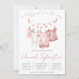 赤ん坊の女の子が行く！物干し用ベビーシャワー 招待状