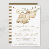 赤ん坊の女の子が行く!物干し用ベビーシャワー 招待状 (正面/裏面)