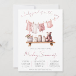 赤ん坊の女の子が行く！物干し用ベビーシャワー 招待状