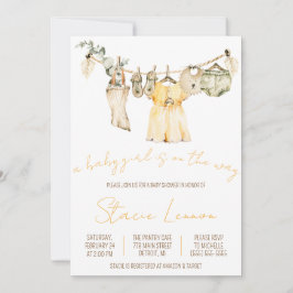 赤ん坊の女の子が行く！物干し用ベビーシャワー 招待状