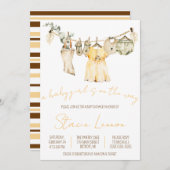 赤ん坊の女の子が行く！物干し用ベビーシャワー 招待状 (正面/裏面)