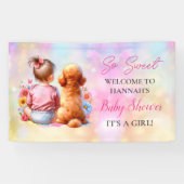 赤ん坊の女の子と犬の赤ん坊シャワーパーソナライズされた 横断幕 (横)