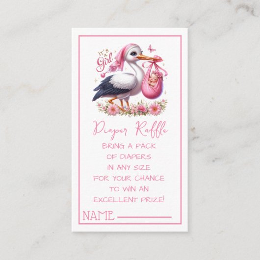 赤ん坊の女の子と花が咲く女の子かわいいコウノトリ エンクロージャーカード (正面)