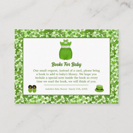 赤ん坊の女の子のための小さなラッキーなワンシャムロックの本 エンクロージャーカード (正面)