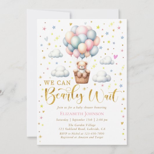 赤ん坊の女の子のシャワーモダンを待つことができる 招待状 (正面)
