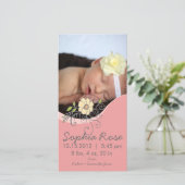 赤ん坊の女の子の誕生の発表（ピンクと黄色） 案内状 (スタンド正面)