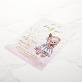 赤ん坊の女の子シャワーを待つことができる 箔招待状 (回転した状態)