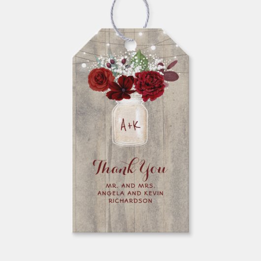 赤ん坊の息とブルゴーニュの素朴花結婚の ギフトタグ (正面)