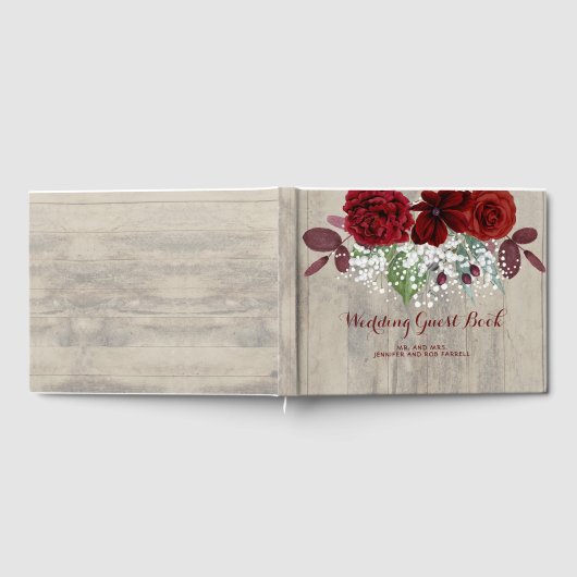 赤ん坊の息とブルゴーニュの素朴花結婚の ゲストブック (全面)