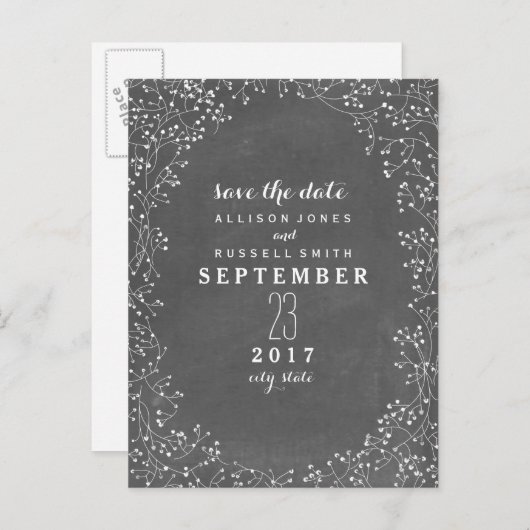 赤ん坊の息のチョークインスパイアボードは日付を保存 案内ポストカード (正面/裏面)