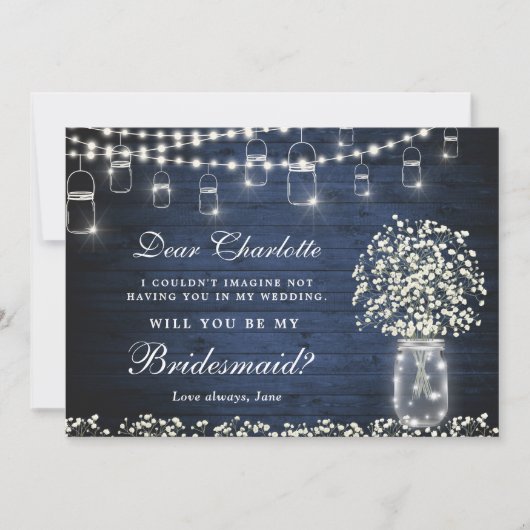 赤ん坊の息のメイソンの瓶が私の花嫁になる 招待状 (正面)